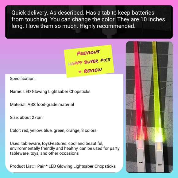 New lightsaber LED chopsticks star wars set multicolored can be a glow stick - Picture 10 of 11